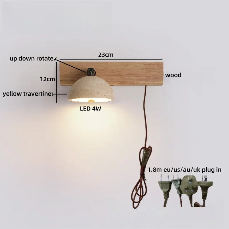 Axyaa White Glass LED Wall Sconce Lamp Yellow Travertine Stone Mirror Light