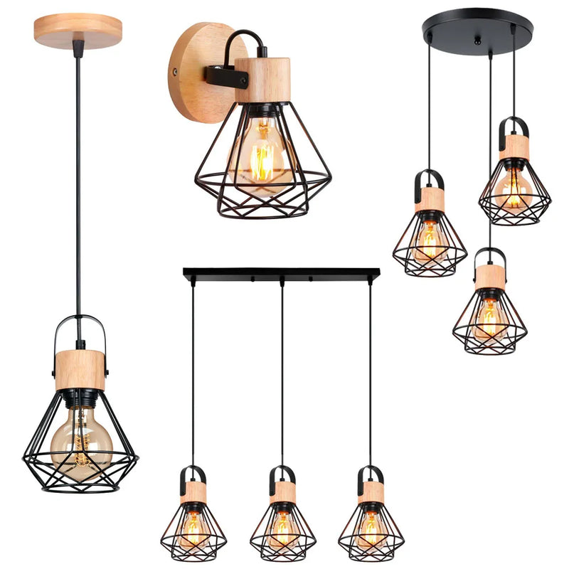 Axya Nordic Wood Pendant Lights 1/3 Heads Wall Lamp for Home Restaurant Cafe