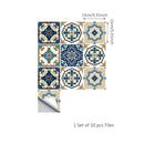 Axyaa Vintage Mediterranean Blue Waterproof Wall Tile Sticker