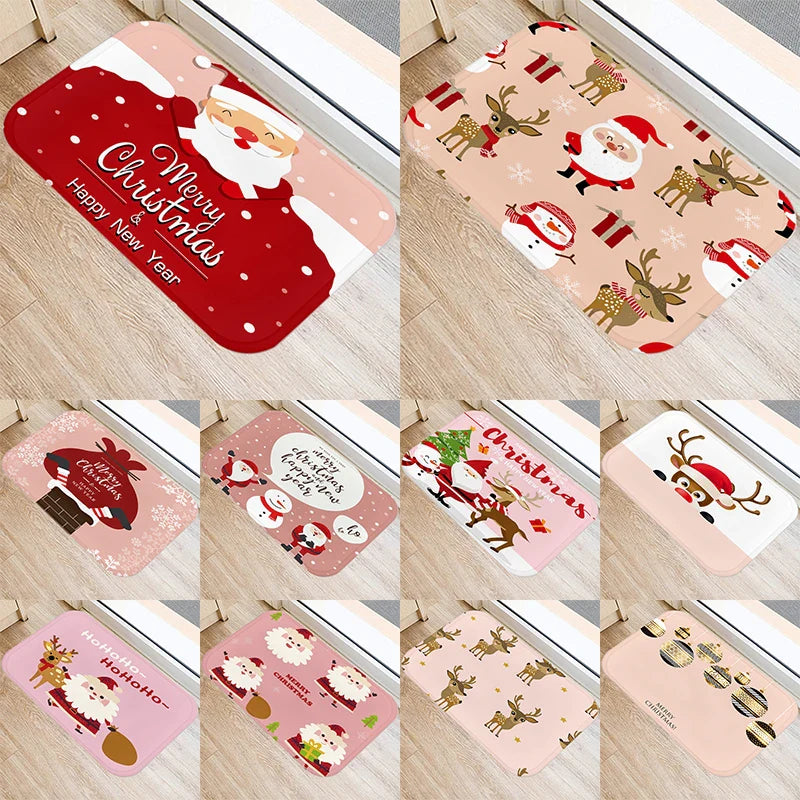 Axyaa Santa Elk Welcome Mat for Home, Kitchen, Bathroom Floor Decor