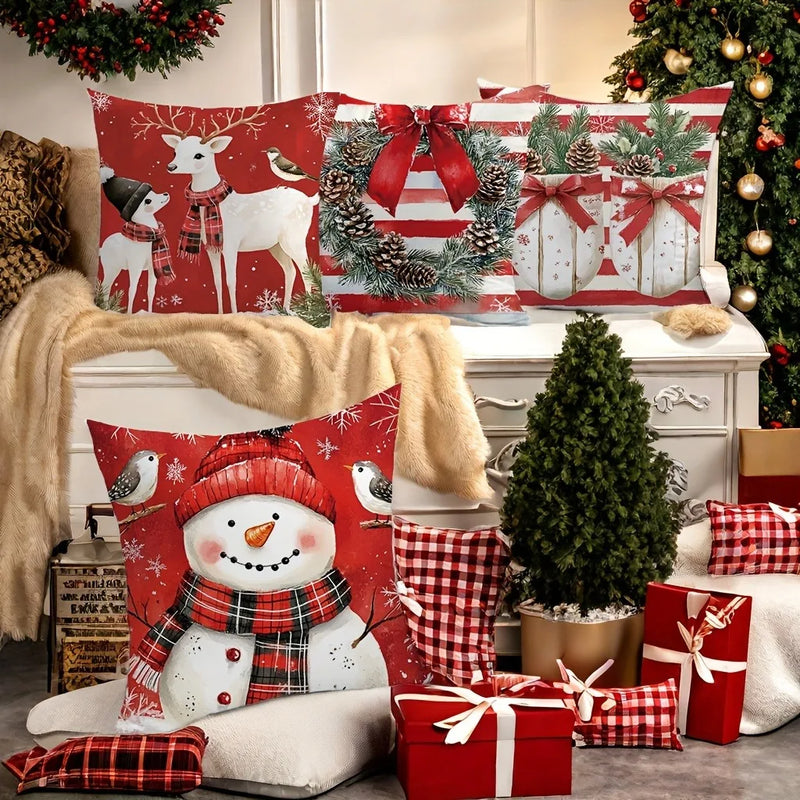 Axyaa Snowman Fawn Print Pillowcase Set - Festive Home Decor & Gift