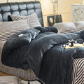 Axyaa Flannel Plush Bedding Set: Duvet Cover, Stripe Sheet, Pillowcase - Winter Home Bedlinen