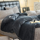 Axyaa Flannel Plush Bedding Set: Duvet Cover, Stripe Sheet, Pillowcase - Winter Home Bedlinen
