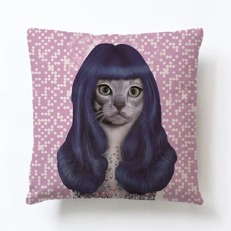 Axyaa Cartoon Animal Linen Pillowcase for Home Sofa Decor