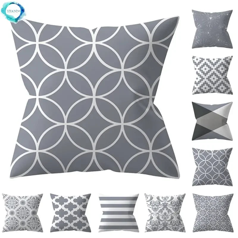 Axyaa 18" Sliver Grey Geometry Striped Pillowcase Home Decor Pillow Cover