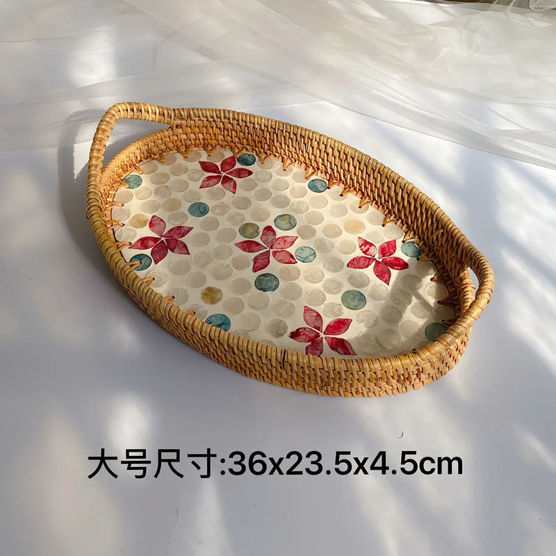 Axya Woven Rattan Shell Tray for Stylish Home Storage & Decoration