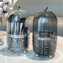 Axyaa Clear Acrylic Makeup Brush Holder with Lid, 360 Rotating Vanity Organizer