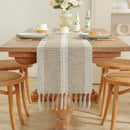 Axyaa Striped Jacquard Table Runner with Tassels for Elegant Home Decor