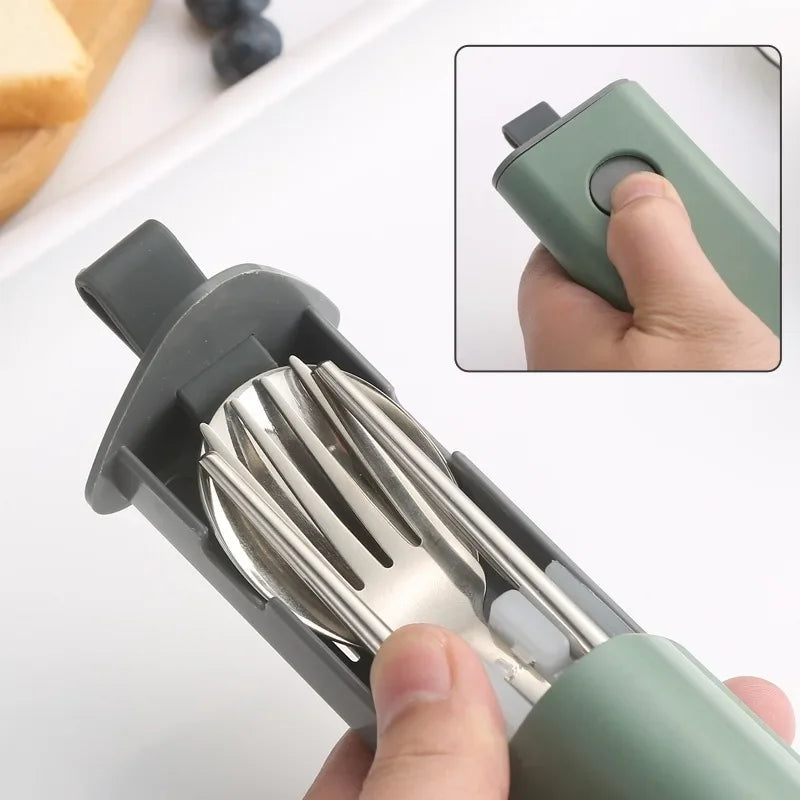 Axyaa Stainless Steel Travel Utensils Set with Case and Chopsticks, Portable Flatware