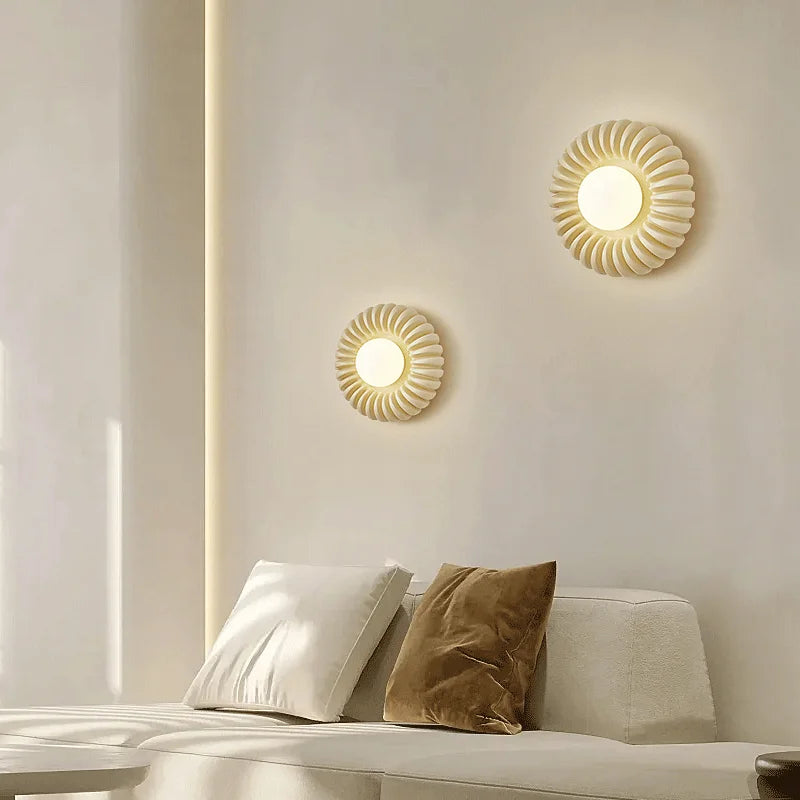Axyaa Retro Round Bedside Wall Lamp High-end White Glass Sconce