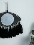 Black Evil Eye Macrame Mirror with Tassels by Axyaa - Handmade Boho Home Decor