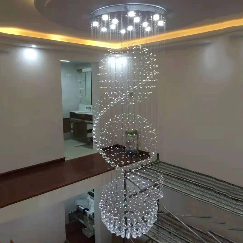 Axyaa Modern Luxury Crystal Chandelier LED Large Staircase Light for Living Room Lobby