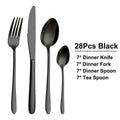 Axyaa 32-Piece Black Stainless Steel Cutlery Set, Elegant Dinnerware Kit
