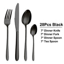 Axyaa 32-Piece Black Stainless Steel Cutlery Set, Elegant Dinnerware Kit