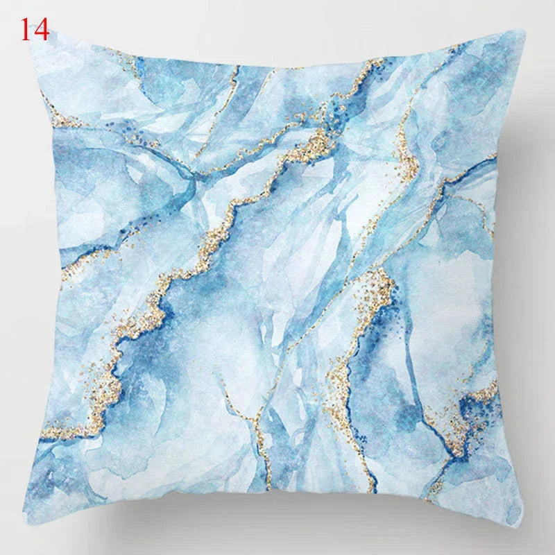 Axyaa Blue Geometric Marble Stripe Line Pillowcases - Set of 2