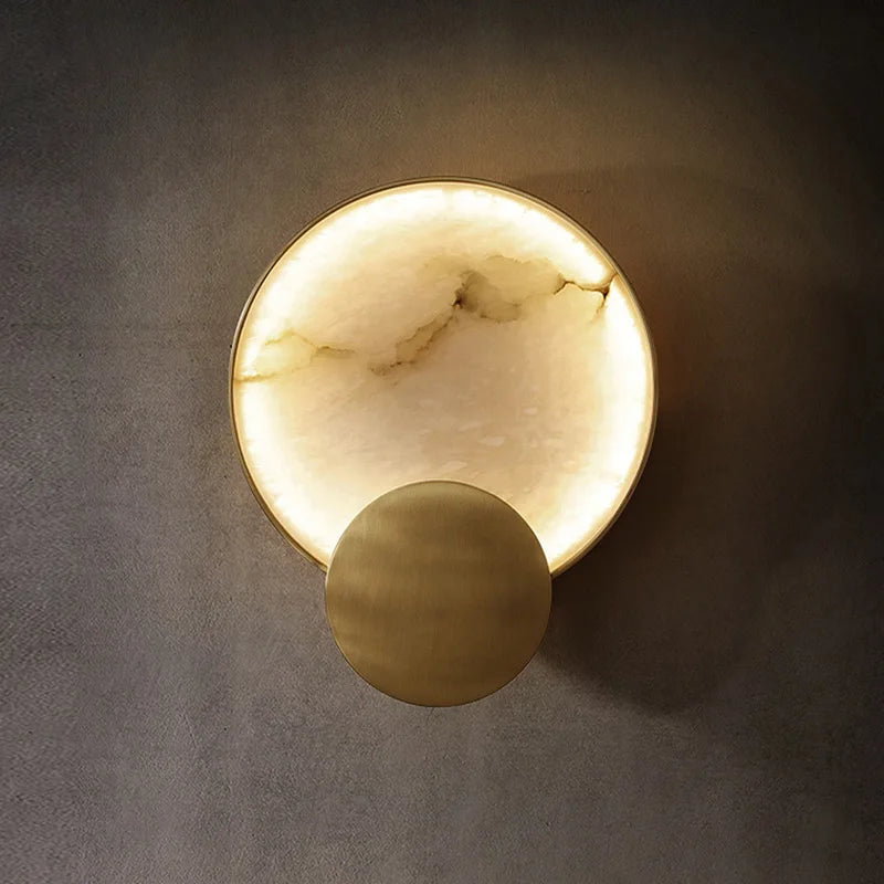 Axyaa Round Marble Wall Lamp - Modern Copper Indoor LED Lighting Decor for Home