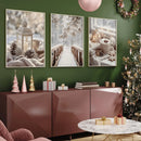 Snowy Lanterns & Bridge Wall Art Set by Axyaa - Cozy Winter Scene Prints