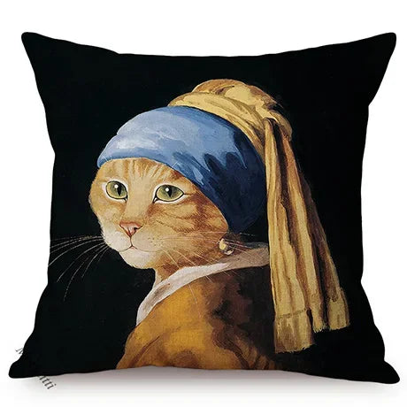 Axyaa Cat Portrait Nordic Art Pillow Cover