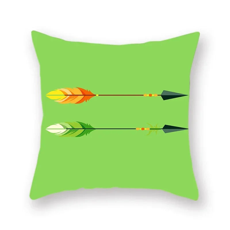 Axyaa Avocado Green Feather Print Pillow Cover 45x45cm