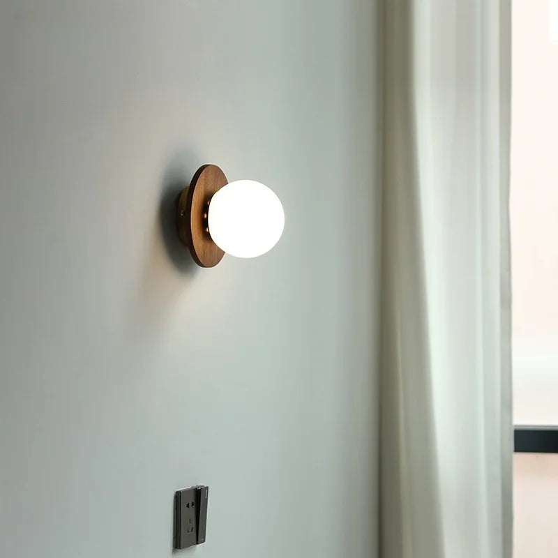 Axyaa Wabi Sabi LED Wall Sconce White Glass Walnut Wood Modern Decor