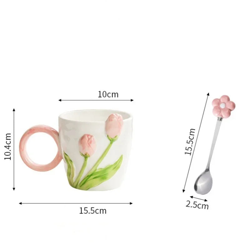 Axyaa Tulip Flower Ceramic Mug: 3D Design, Creative Relief, Ins Style, Coffee Cup