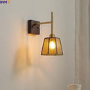Axyaa Glass Copper LED Wall Lights, Modern Bedside Lamp, Bedroom Living Room Decor