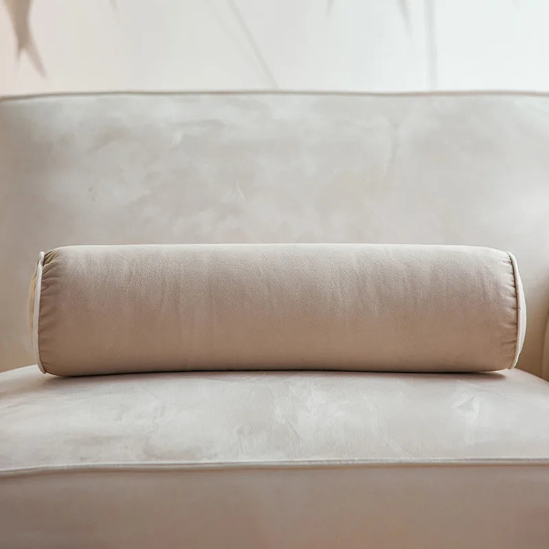 Axyaa Velvet Bolster Pillow - Corded Edge, Removable Cover - Cylindrical Neck Roll - 17.5x56cm