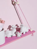 Pink/Green Wooden Shelf Wall Decor by Axyaa: Nordic Style Floating Display Stand