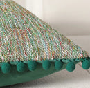 Axyaa Boho Green Velvet Pompom Throw Pillow Covers - Decorative Cushion Cases