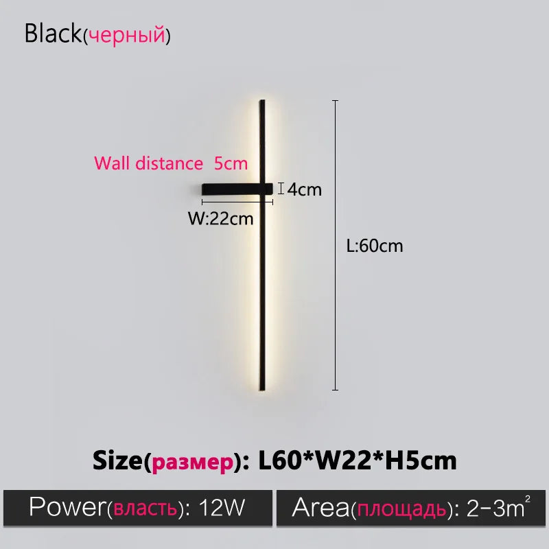 Axyaa Black Long Strip Wall Lamp - Modern Minimalist Bedroom & Living Room Light
