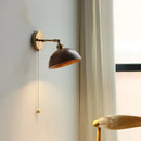 Axyaa LED Walnut Wood Wall Lamp Sconce, Modern Japanese Style, Pull Chain Switch