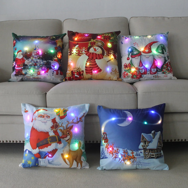 Axyaa LED Xmas Throw Pillows 18x18 inch - Cartoon Christmas Decoration
