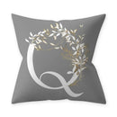 Axyaa Grey Flowery Print Alphabetic Cushion Cover for Home Sofa Decor 45x45cm