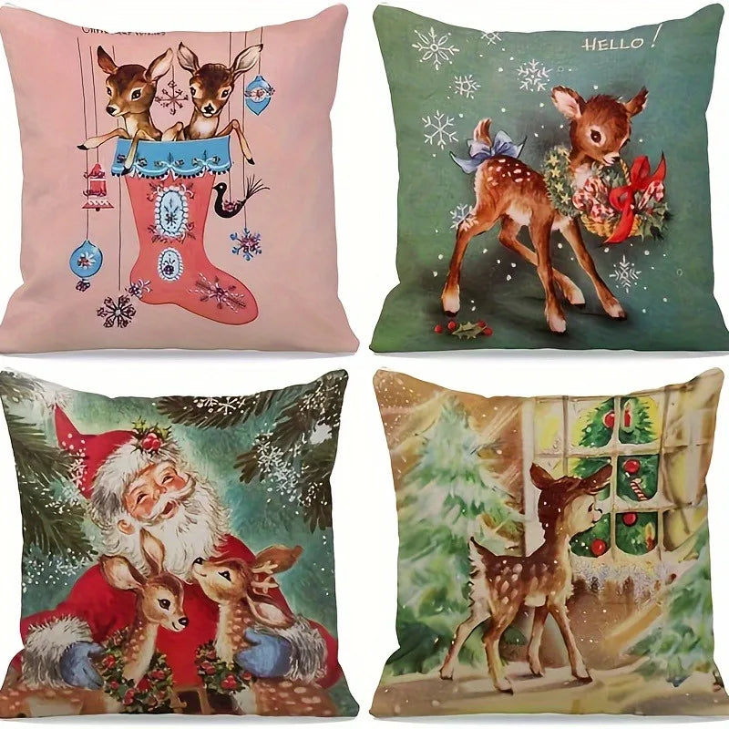 Axyaa Christmas Pillowcase: Santa Claus Fawn Pattern Decoration for Home Sofa