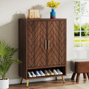 Axyaa 6-Tier Walnut Shoe Storage Cabinet with Doors and Adjustable Shelves