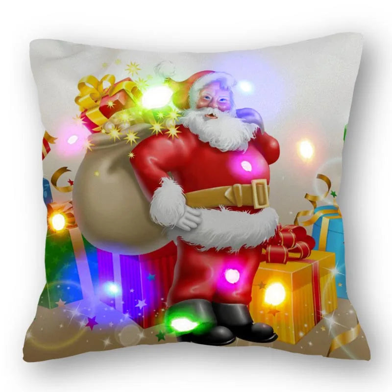 Christmas Santa LED Light Pillowcase for Home Decor, 45x45cm - Axyaa