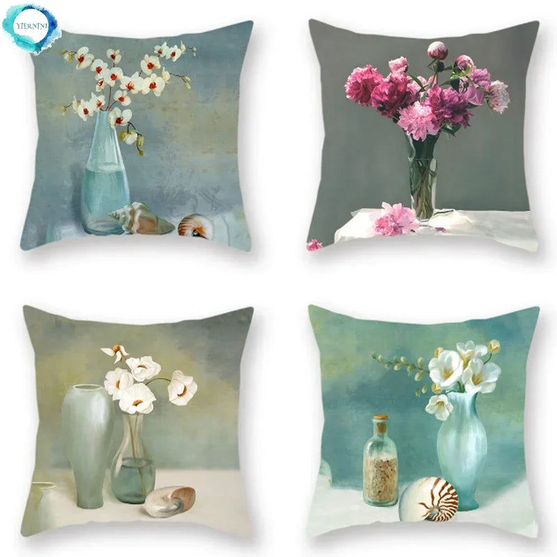 Purple Rose Vase Decorative Pillow Cover 45x45cm by Axyaa