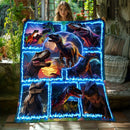 Axyaa Dinosaur Blue Flame Print Blanket - Lightweight Flannel Throw for Home & Travel
