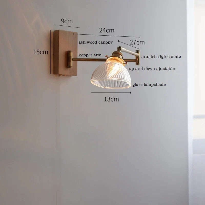 Axyaa Clear Glass Copper LED Wall Lights with Pull Chain Switch for Bedroom and Living Room