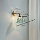Axyaa Tiffany Blue Glass LED Wall Sconce Rotate Copper Pull Chain Switch Stair Light