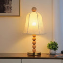 Axyaa Vintage Wood Fabric Desk Lamp, Japanese Style Bedside Study Bedroom Retro Lighting