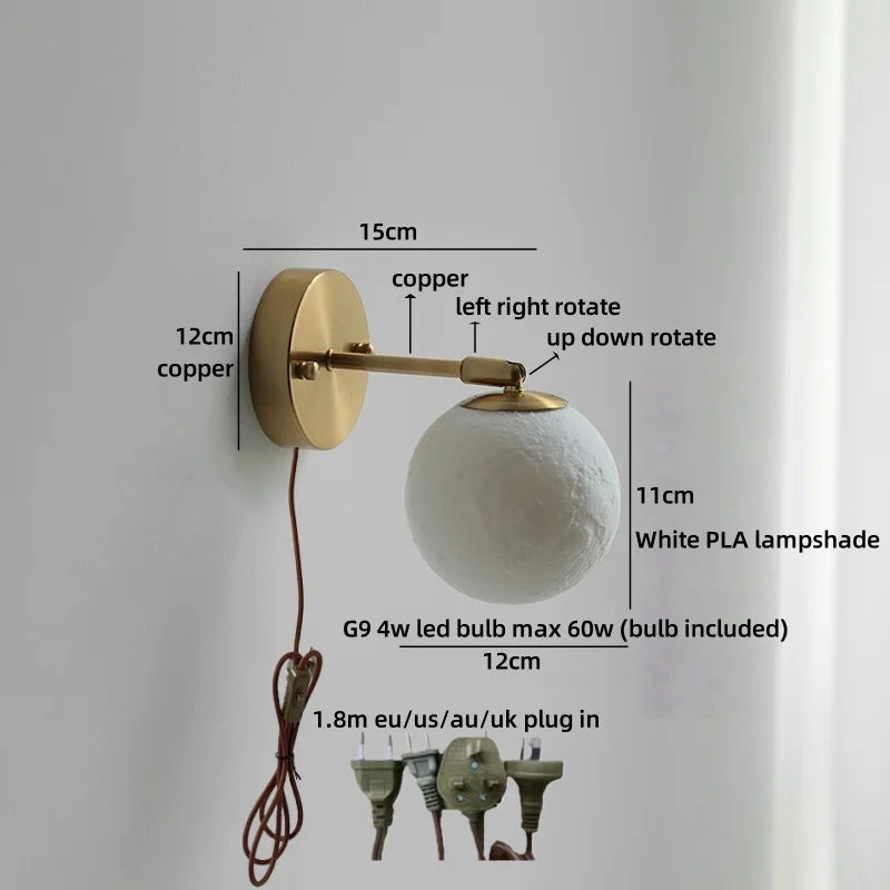 Axyaa Nordic LED Wall Lamp for Bedroom Bedside, Modern Copper Arm, Up Down Rotate, Bathroom Mirror Light