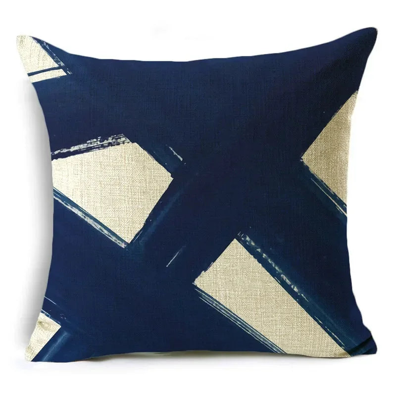 Axyaa Blue Texture Print Linen Cushion Case for Living Room Sofa - 40cm/45cm/50cm