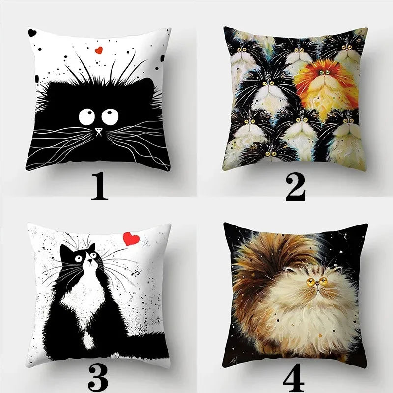 Watercolor Cat Pillowcase by Axyaa - 45cmX45cm Square Sofa Pillow - Loving Cat Design
