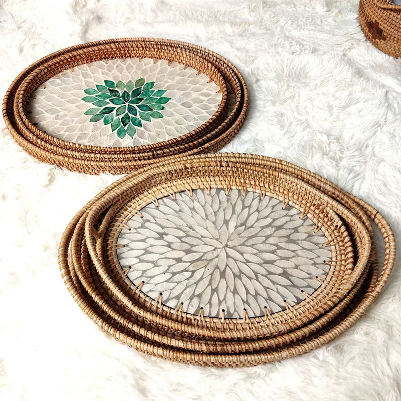 Axya Handwoven Rattan Basket: Home Tableware Organizer & Snack Platter