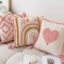 Axyaa Pink Cotton Tufted Pillow Cover with Tassels - Chic Boho Style