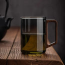 Axyaa Glass Cup with Walnut Handle, Large Capacity, Heat-resistant for Office and Home
