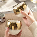 Axyaa White Gold Ceramic Eggshell Steamed Egg Bowl | Dessert Pudding Yogurt Bowl