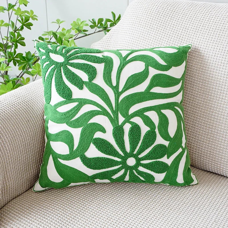 Axyaa Wild Floral Plant Embroidery Pillow Cover, 45x45cm, Country Style
