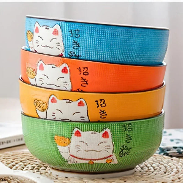 Axya Japanese Lucky Cat Ceramic Bowl Set